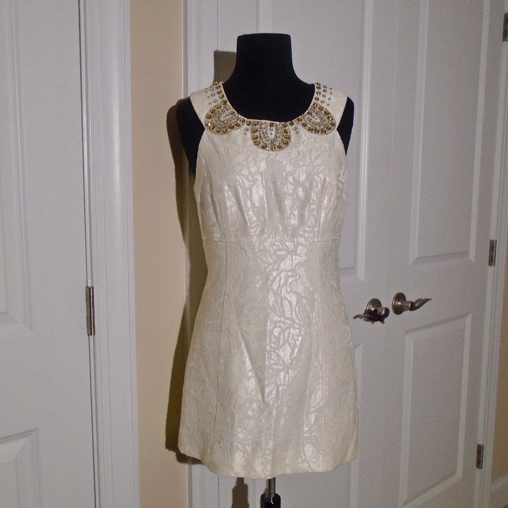 LAUNDRY by SS Beaded Circle Neck Jacquard Dress - Picture 2 of 7